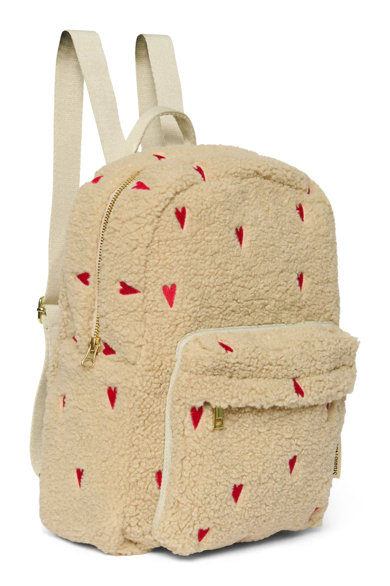 Studio Noos - Midi Backpacks - Sac à dos enfant avec cœurs brodés - Sac à dos Teddy Hearts avec poche frontale – Image 2